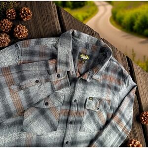 Loser Machine Flannel‎ Shirt Men XL Shacket Alcott Grey Plaid Moto Flap Pockets